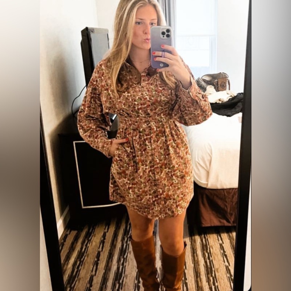 Fate Button Down Corduroy Dress